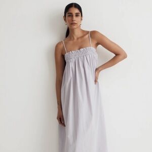 Madewell Poplin Ruffle A-Line Midi Dress in Dusty Linen Size Small